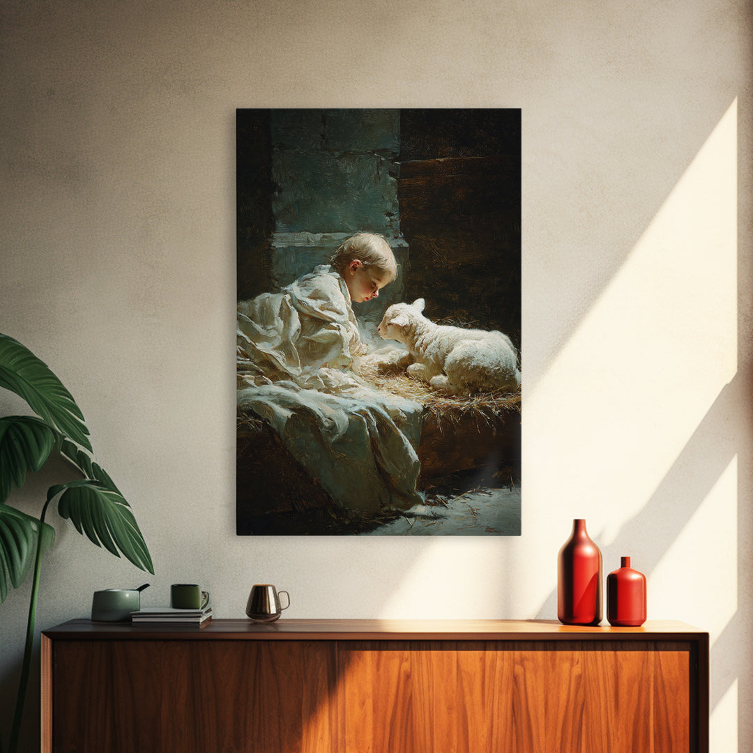 Holy Child Light – Framed Canvas Print – Christian Art Canvas – Christian Wall Art – Jesus Christmas Art – Vintage Christian Art – Christia
