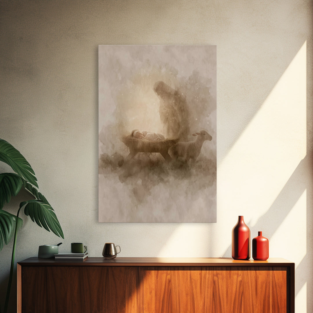 Sacred Night Glow – Framed Canvas Print – Christian Christmas Art – Christian Wall Art – Christian Art Canvas – Jesus Painting – Christmas