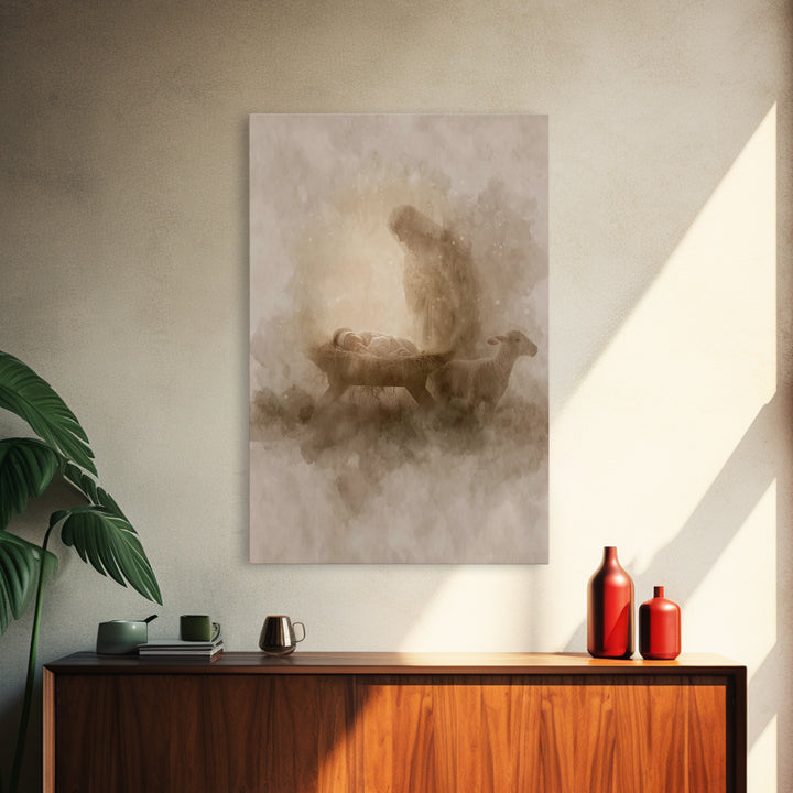 Sacred Night Glow – Framed Canvas Print – Christian Christmas Art – Christian Wall Art – Christian Art Canvas – Jesus Painting – Christmas