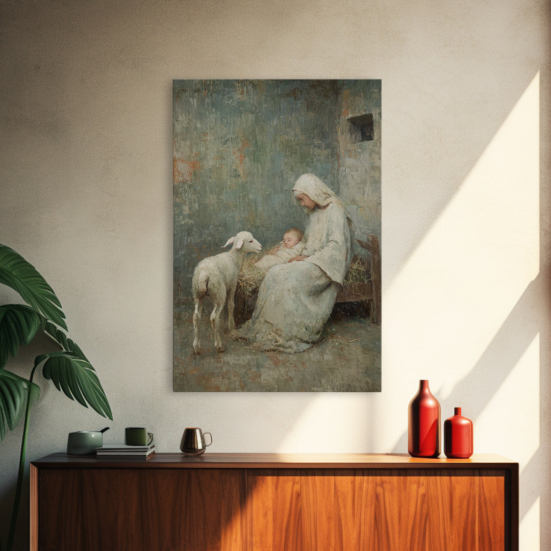 Mother’s Tender Rest – Framed Canvas Print – Christian Art Canvas – Vintage Christian Art – Christian Wall Art – Christmas Art – Jesus Pain