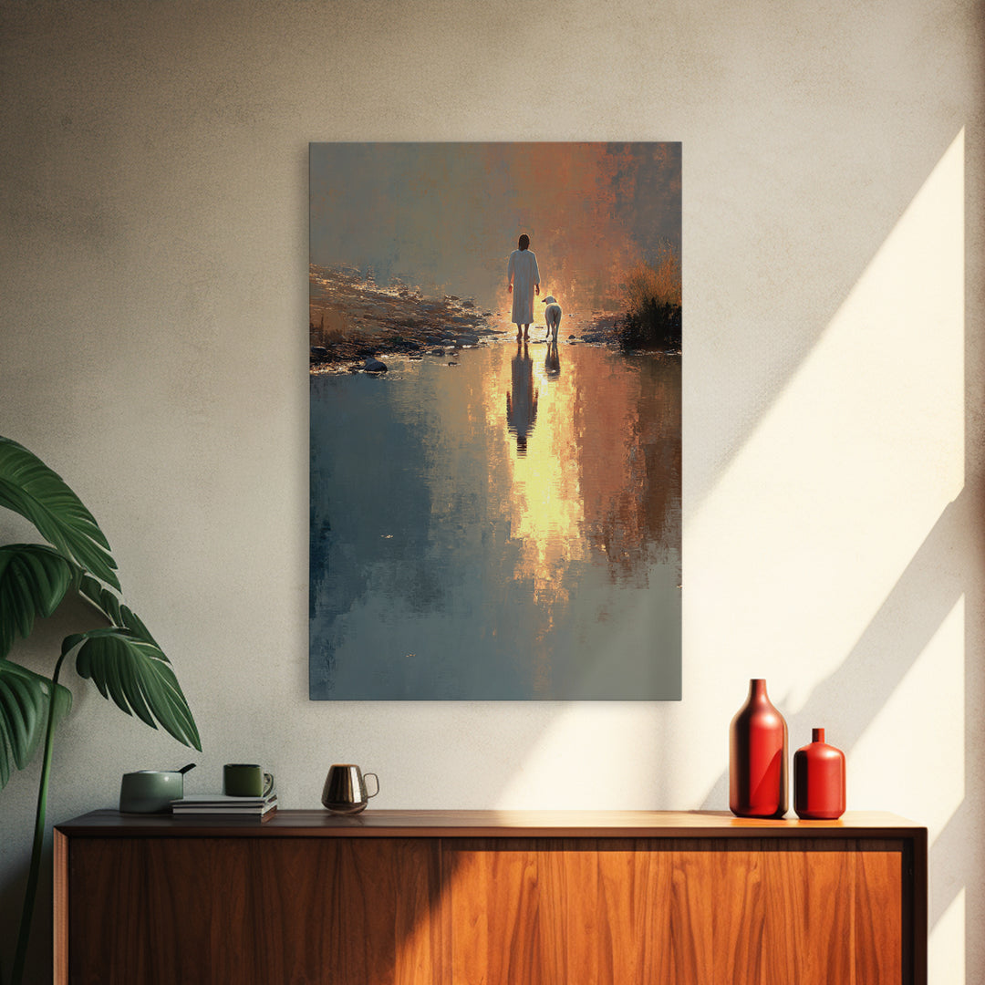 Golden River Walk – Framed Canvas Print – Christian Wall Art – Christian Art Canvas – Jesus Painting – Modern Christian Art – Christian Chr
