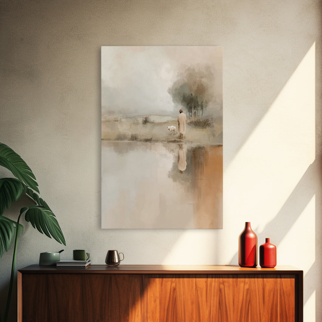 Quiet Shepherd Path – Framed Canvas Print – Christian Wall Art – Jesus Painting – Christian Art Canvas – Pastoral Scenery – Christian Decor