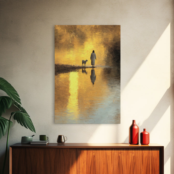 Shepherd’s Dawnlight – Framed Canvas Print – Jesus Painting – Christian Wall Art – Modern Christian Art – Christian Art Canvas – Christmas
