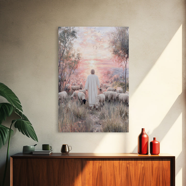 Radiant Shepherd Glow – Framed Canvas Print – Christian Wall Art – Jesus Painting – Christian Art Canvas – Vintage Christian Art – Christia
