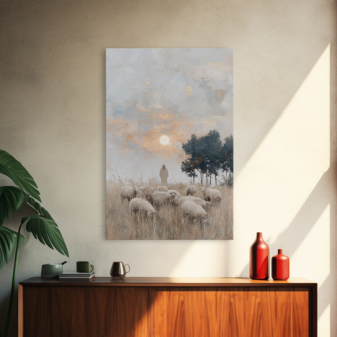 Pasture Of Mercy – Framed Canvas Print – Christian Art Print – Christian Wall Art – Jesus Painting – Christian Art Canvas – Christian Chris