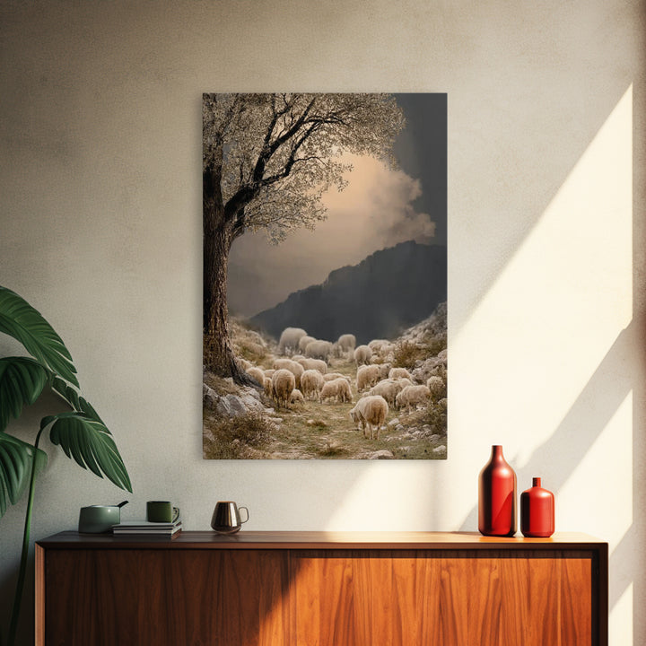 Olive Path Grace – Framed Canvas Print – Christian Wall Art – Christmas Art – Christian Art Canvas – Vintage Christian Art – Christian Deco