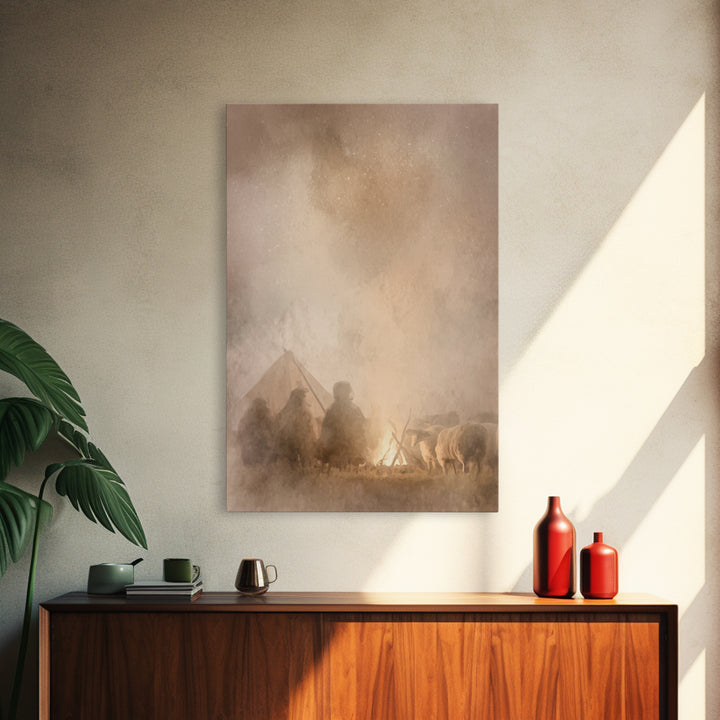 Shepherds Of Light – Framed Canvas Print – Christian Wall Art – Christian Art Canvas – Jesus Christmas Art – Pastoral Scenery – Christmas A