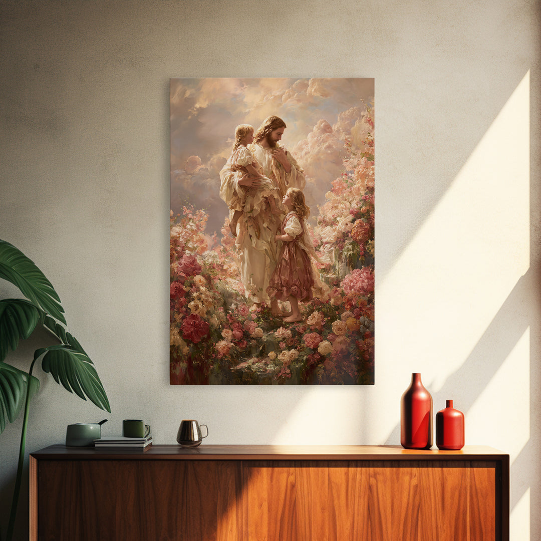 Children Of Heaven – Framed Canvas Print – Jesus Painting – Christian Wall Art – Large Christian Painting – Christian Art Canvas – Vintage
