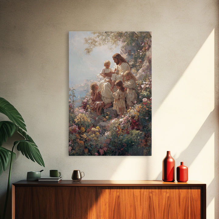 Meadow Of Grace, Framed Canvas Print, Christian Art Canvas, Jesus Painting, Christian Wall Art, Modern Christian Painting, Christian Art