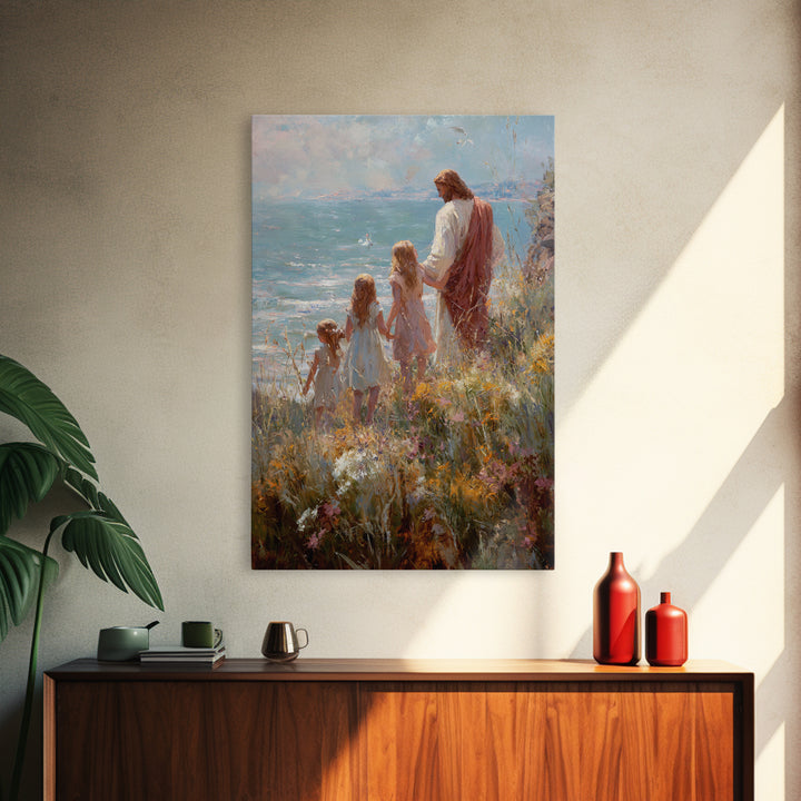 Shoreline Promise | Framed Canvas Print | Christian Wall Art | Jesus Art Print | Christian Art Canvas | Modern Christian Art | Christian Pa