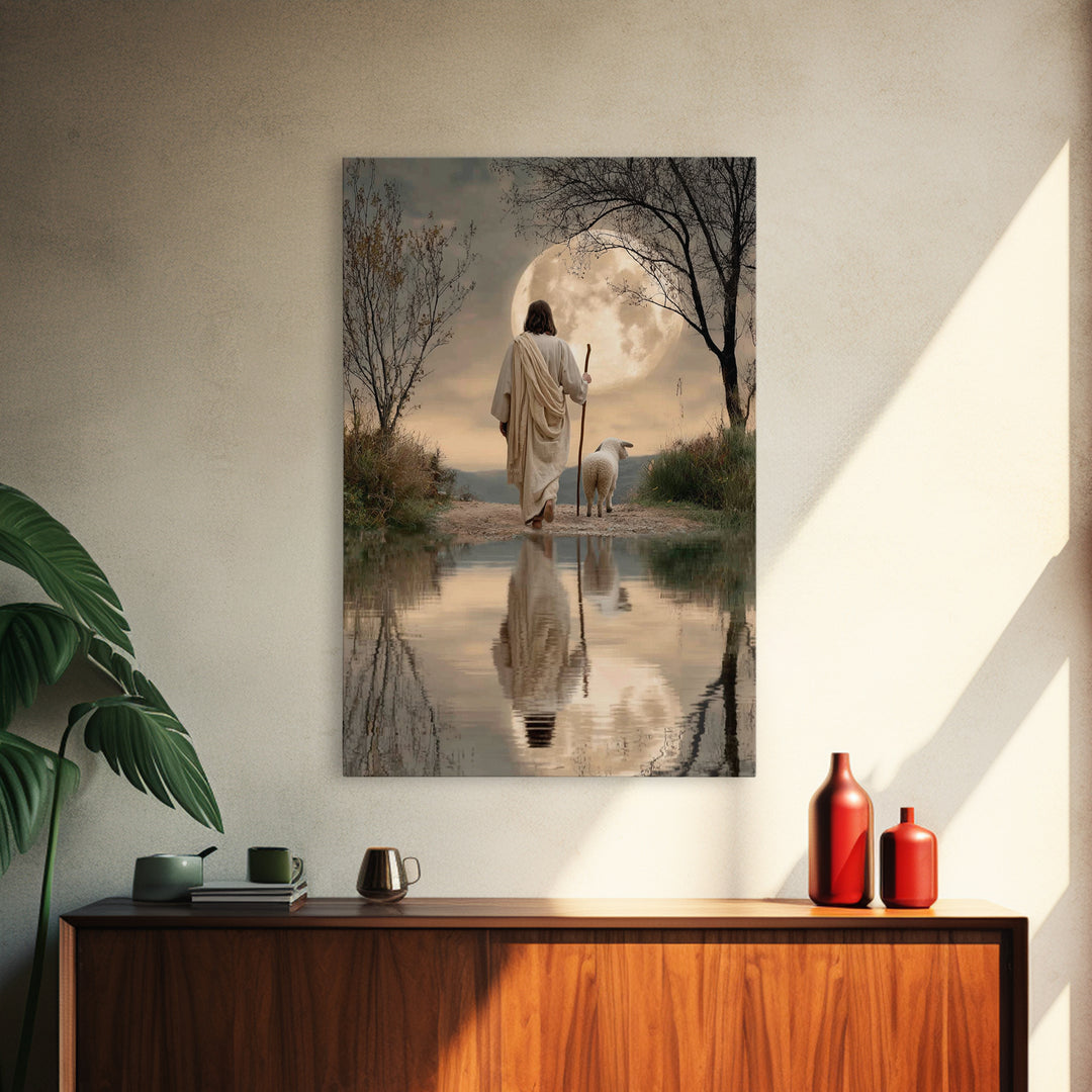 Blue Pasture Calm | Framed Canvas Print | Christian Art Canvas | Jesus Painting | Christian Wall Art | Moody Christian Art | Framed Christm