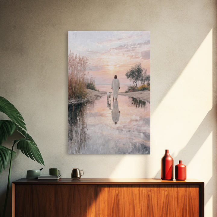 Moonlit Shepherd Road – Framed Canvas Print – Jesus Painting – Christian Art Canvas – Christian Wall Art – Christian Christmas Art – Large