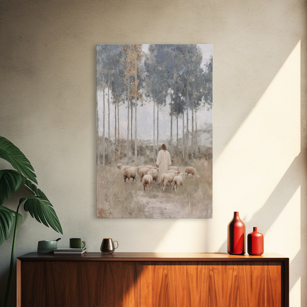 Quiet Shepherd Woods, Framed Canvas Print, Christian Art Canvas, Christian Art, Christian Wall Art, Minimalist Christian Art, Christian Pai