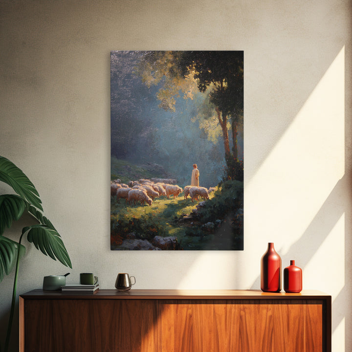 Morning Pasture Light | Framed Canvas Print | Christian Art Canvas | Christian Wall Art | Jesus Painting | Modern Christian Painting | Chri