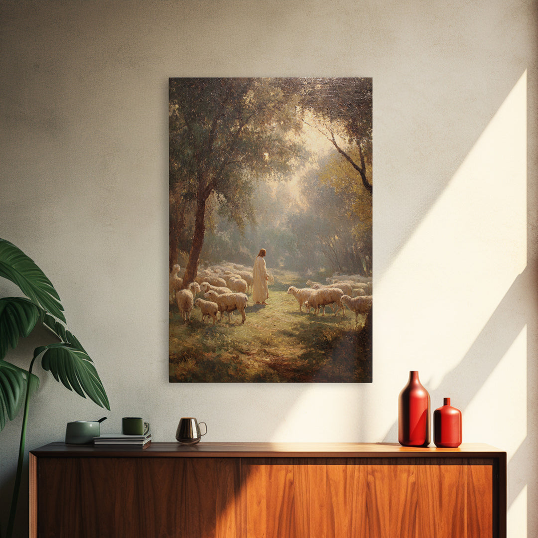 Shepherd’s Peace Meadow – Framed Canvas Print – Christian Wall Art – Jesus Painting – Christian Art Canvas – Christian Art Print – Large Ch