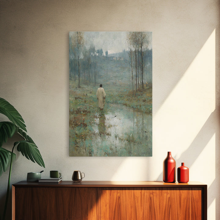 Morning Stillness, Framed Canvas Print, Christian Art Canvas, Christian Wall Art, Moody Christian Art, Jesus Painting, Christmas Art Prints