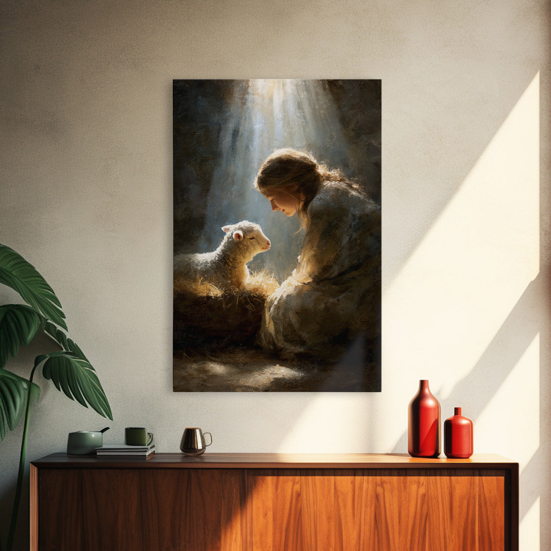 Lamb of Peace – Framed Canvas Print – Jesus Art Print – Christian Paintings – Christian Art Work – Christian Gift Ideas – Christian Wall Ar