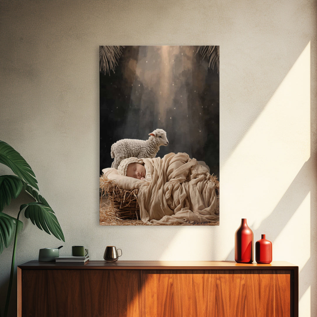 Heaven’s Little One, Framed Canvas Print, Jesus Christmas Art, Christian Art Canvas, Christian Decor For Home, Christian Art Painting, Chri