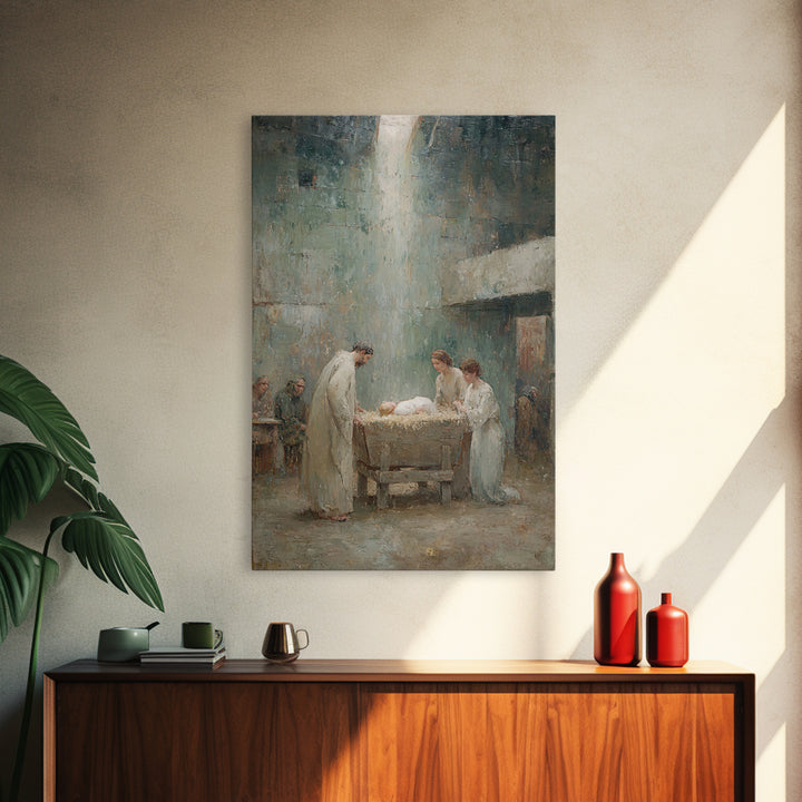 Nativity Blessing, Framed Canvas Print, Christian Wall Art, Birth Of Jesus Painting, Christian Christmas Art, Vintage Christian Art, Christ
