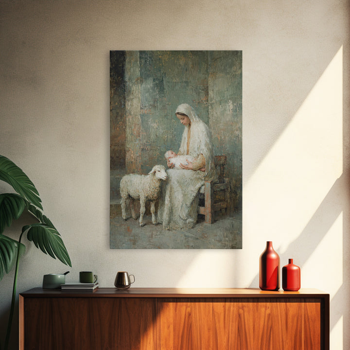 Mother’s Gentle Hope – Framed Canvas Print – Christian Art Painting – Mary And Jesus Painting – Vintage Christian Art – Christian Wall Art
