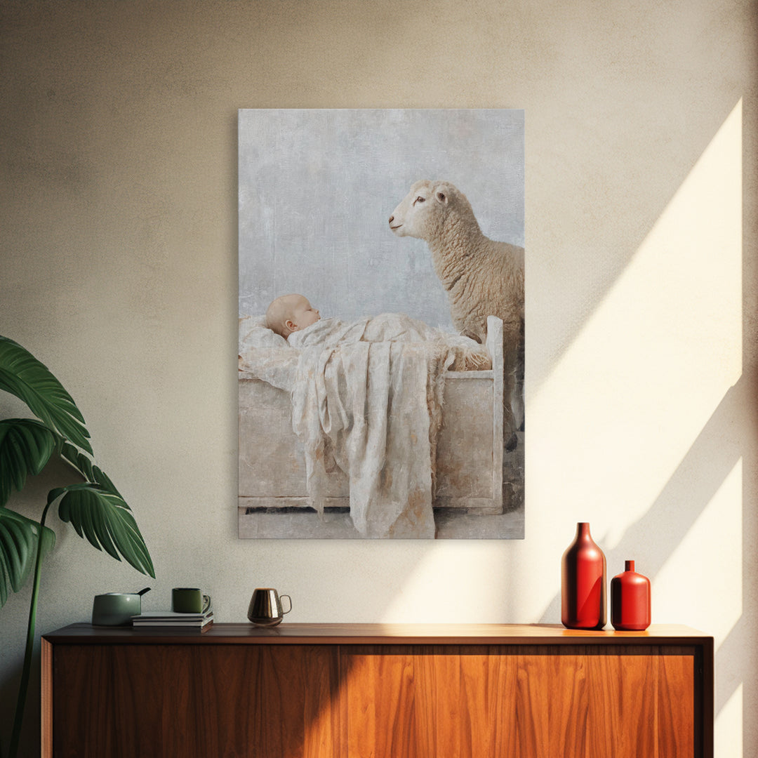 Gentle Manger Peace – Framed Canvas Print – Christian Wall Art – Christian Christmas Art – Jesus Painting – Christian Art Canvas – Christma