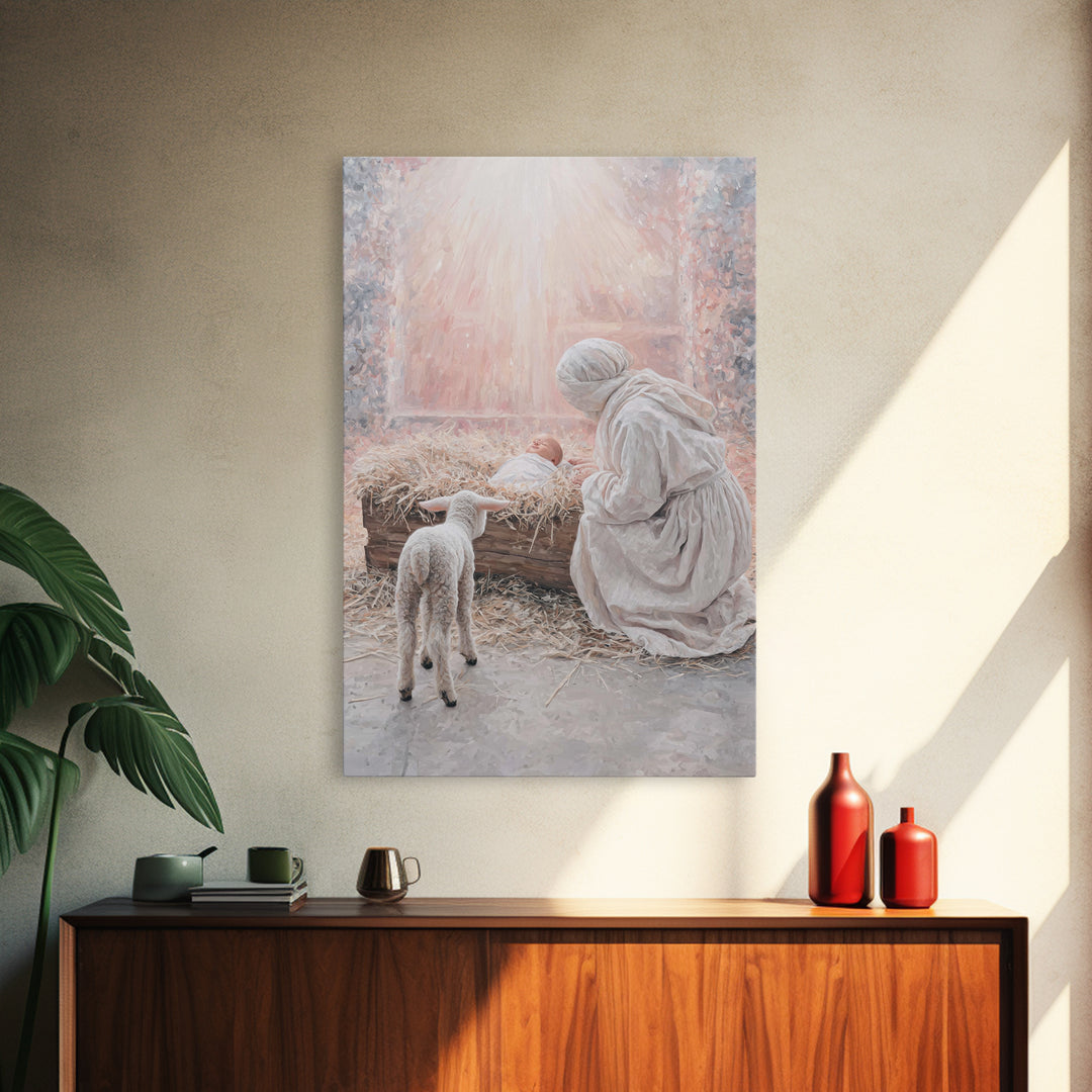 Mother’s Quiet Adoration – Framed Canvas Print – Christian Wall Art – Christmas Art Prints – Jesus Christmas Art – Christian Art Canvas – C