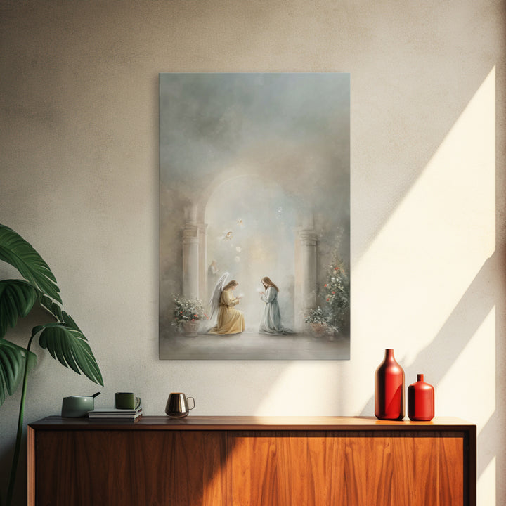 Heavenly Annunciation – Framed Canvas Print – Christian Wall Art – Christian Art Canvas – Vintage Christian Art – Christian Christmas Art