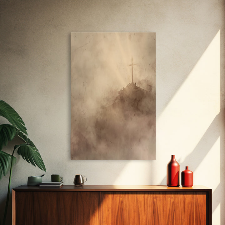 Hill Of Redemption – Framed Canvas Print – Christian Wall Art – Christian Art Canvas – Christian Art – Moody Christian Art – Christian Deco