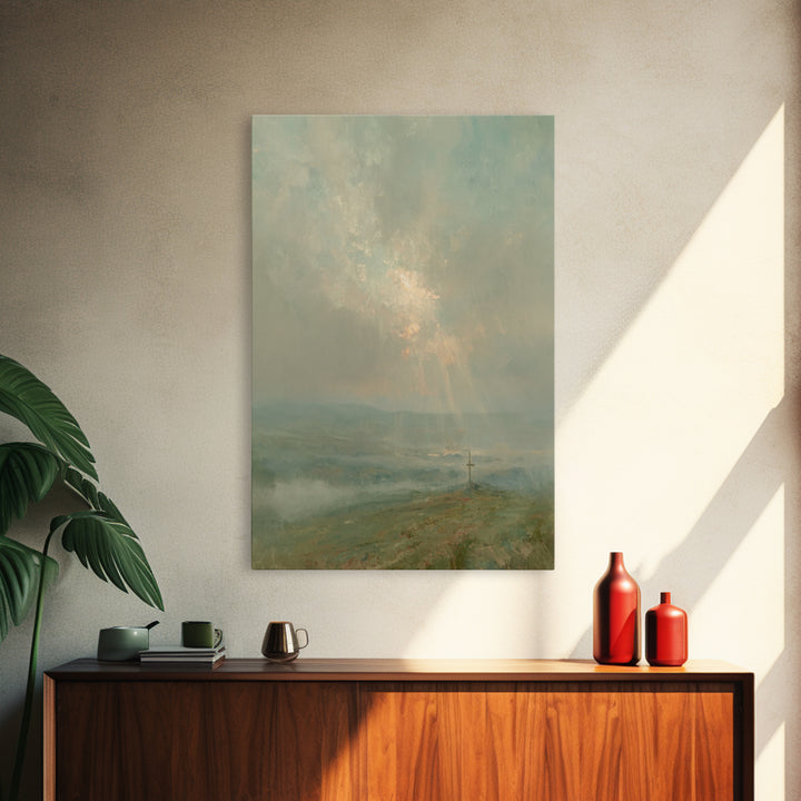 Cross On Horizon – Framed Canvas Print – Christian Art Work – Christian Wall Art – Subtle Christian Art – Christian Art Canvas – Christian