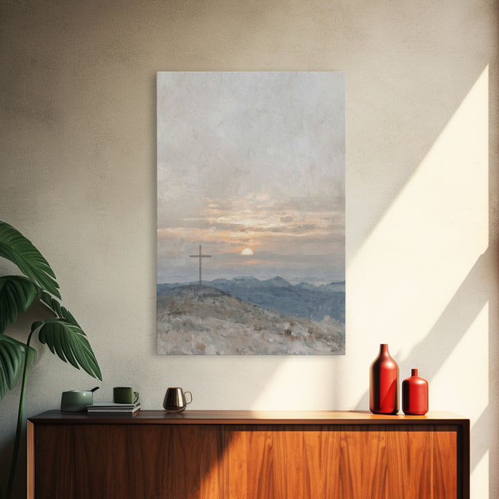 Hillside Sunrise, Framed Canvas Print, Christian Art Prints, Christian Wall Art, Christian Art Canvas, Subtle Christian Paintings, Christia