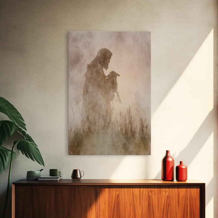 Shepherd Of Light, Framed Canvas Print, Christian Wall Art, Jesus Painting, Christian Art Canvas, Subtle Christian Art, Christian Decor For