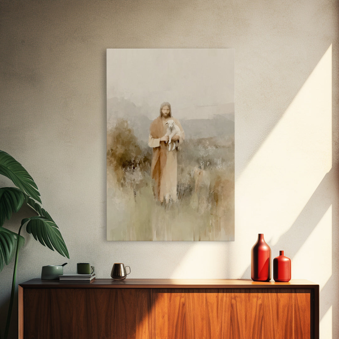 Shepherd’s Embrace, Framed Canvas Print, Christian Art Prints, Jesus Painting Canvas, Moody Christian Art, Christian Art Canvas, Christian