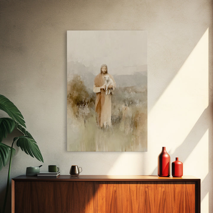 Shepherd’s Embrace, Framed Canvas Print, Christian Art Prints, Jesus Painting Canvas, Moody Christian Art, Christian Art Canvas, Christian