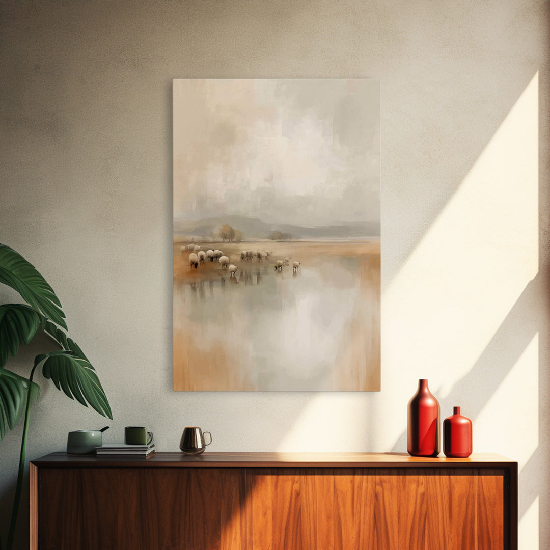 Quiet Pasture Dawn, Framed Canvas Print, Christian Wall Art, Christian Art Canvas, Subtle Christian Art, Christmas Art Prints, Modern Chris