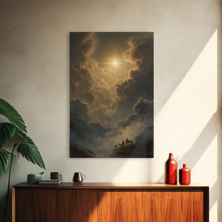 Guiding Star Glory – Framed Canvas Print – Christian Christmas Art – Christian Wall Art – Christmas Art Prints – Christian Art Canvas – Moo