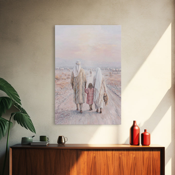 Pilgrims Of Dawn | Framed Canvas Print | Christian Wall Art | Christian Art Canvas | Jesus Painting | Christian Decor | Christmas Art