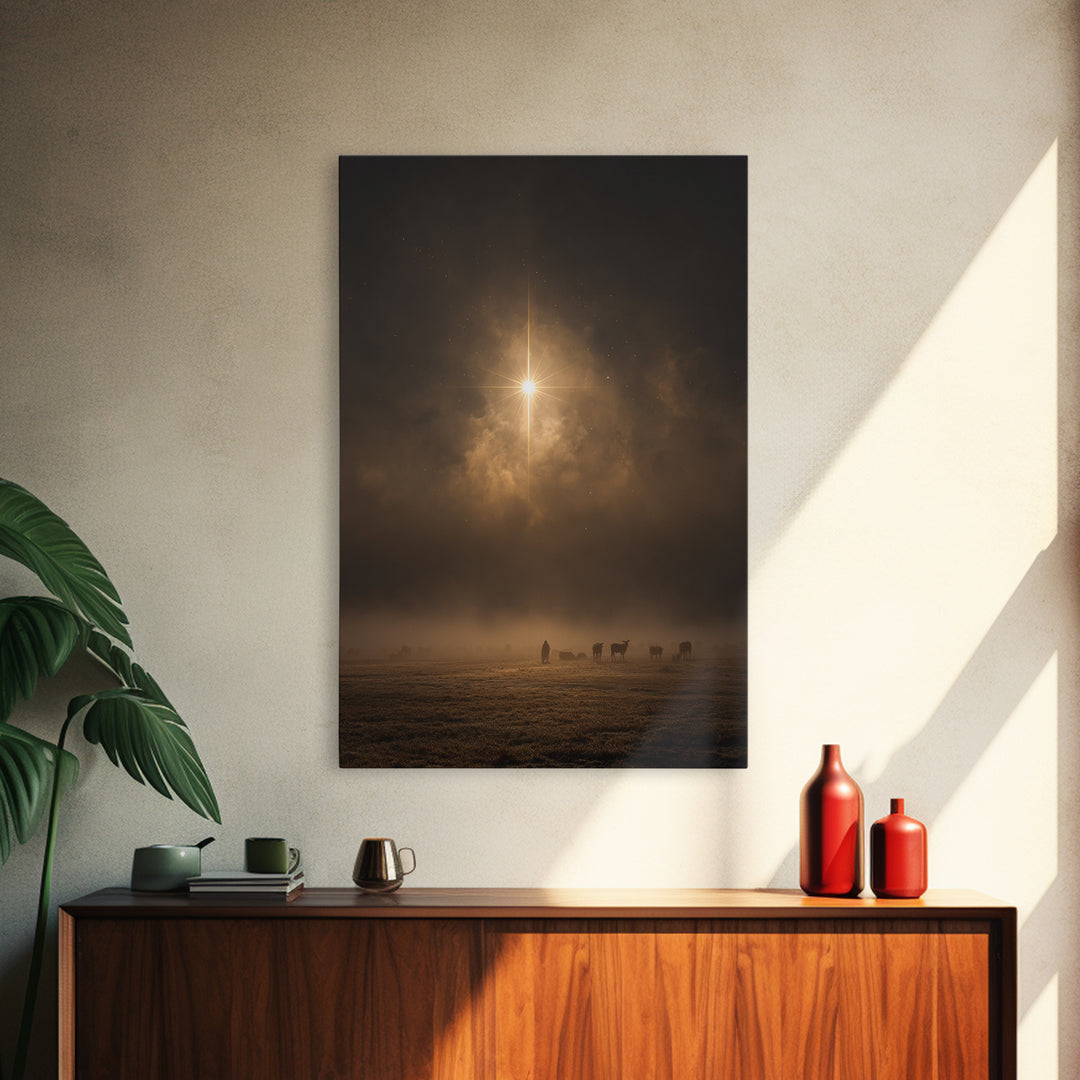 Silent Night Field – Framed Canvas Print – Christian Wall Art – Christian Art Canvas – Christmas Art Prints – Jesus Christmas Art