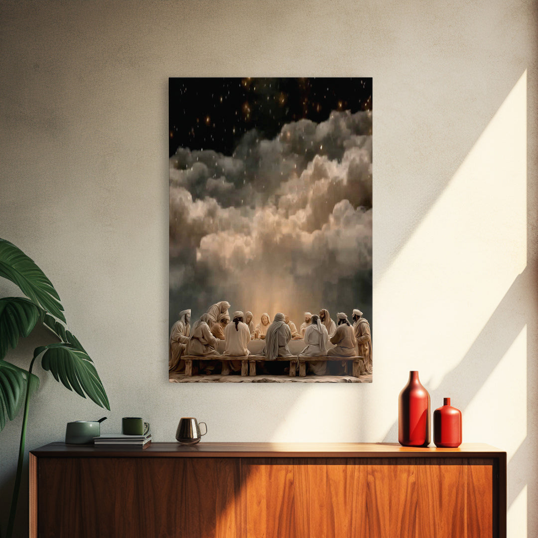 Sacred Evening Table | Framed Canvas Print | Modern Christian Art | Jesus Painting | Christian Art Canvas | Christian Wall Art | Christian