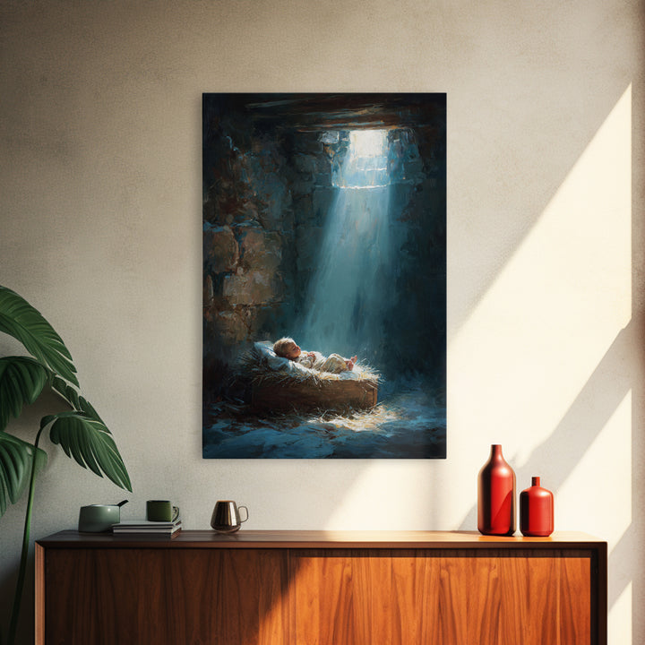 Holy Manger Light – Framed Canvas Print – Christian Wall Art – Christian Art Canvas – Jesus Christmas Art – Christmas Art – Christian Decor