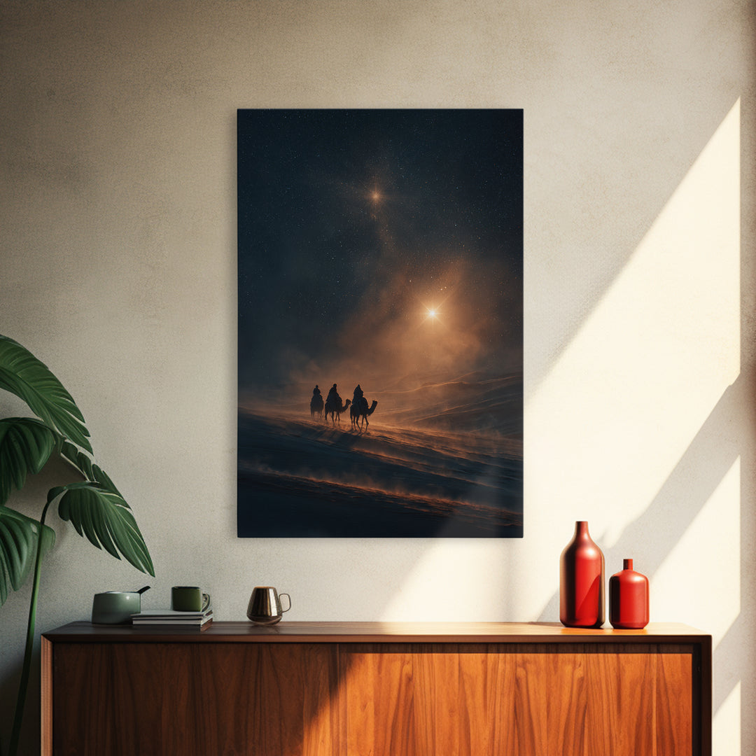 Heavenly Light Rise – Framed Canvas Print – Christmas Wall Art – Christian Art Canvas – Christian Christmas – Jesus Painting – Modern Chris