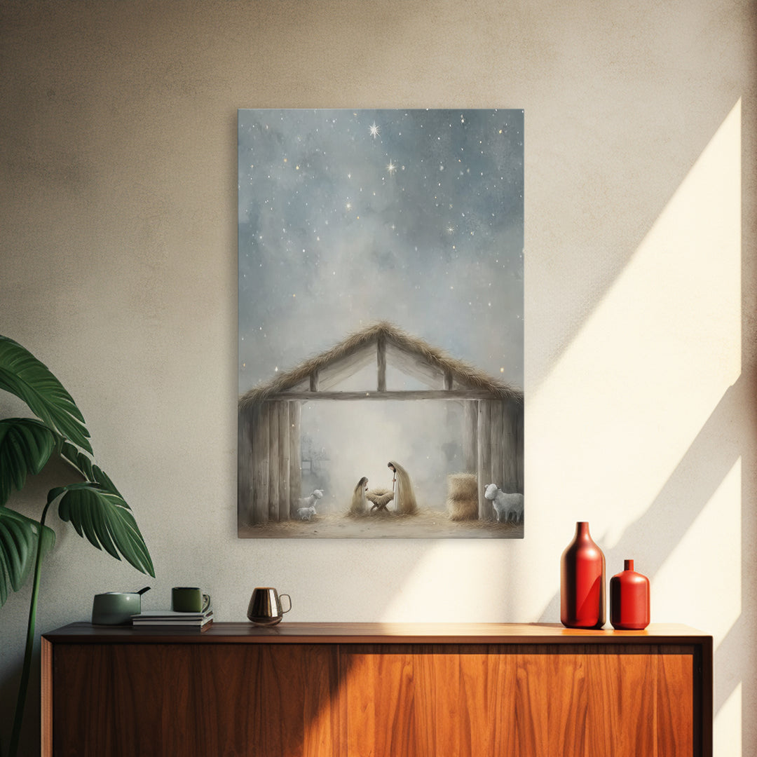 Heaven’s Radiance, Framed Canvas Print, Christian Wall Art, Christian Art Canvas, Christmas Art, Christian Christmas Art, Christian Gift Id