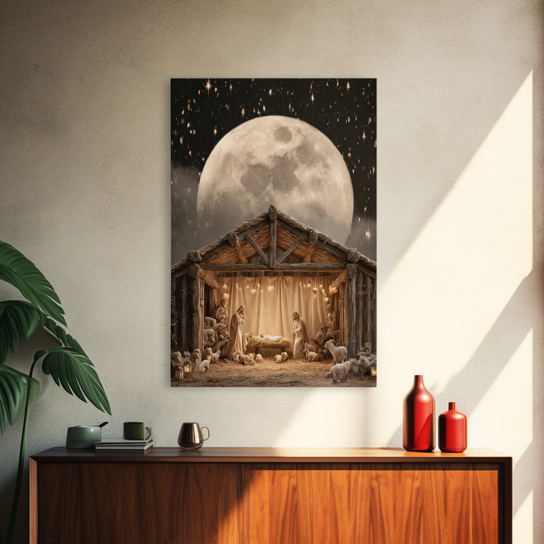 Moonlit Nativity, Framed Canvas Print, Christian Wall Art, Christian Art Canvas, Christmas Art, Christian Christmas Art, Christian Gift Ide