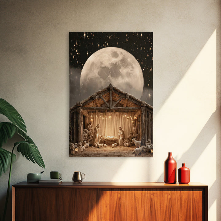 Moonlit Nativity, Framed Canvas Print, Christian Wall Art, Christian Art Canvas, Christmas Art, Christian Christmas Art, Christian Gift Ide