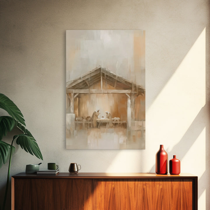 Quiet Manger Light – Framed Canvas Print – Christian Wall Art – Christian Art Canvas – Christmas Art – Christian Christmas Art – Christian