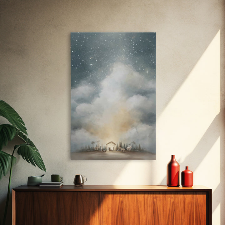 Heavenly Visitation | Framed Canvas Print | Christian Wall Art | Christian Art Canvas | Christmas Art | Christian Christmas Art | Christian