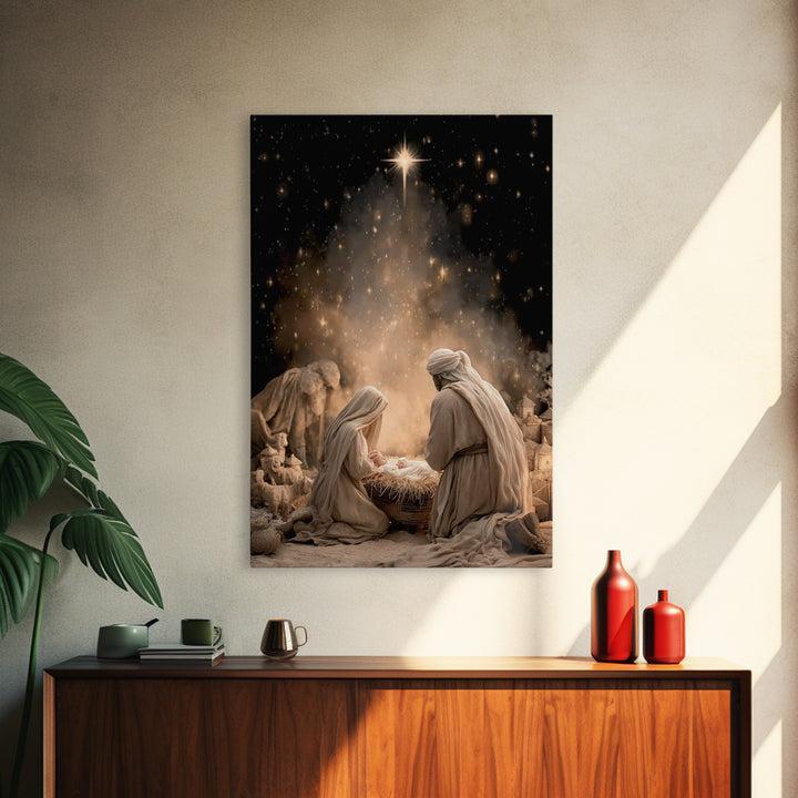 Holy Night Adoration, Framed Canvas Print, Christian Wall Art, Christian Art Canvas, Christmas Art, Christian Christmas Art, Christian Gift