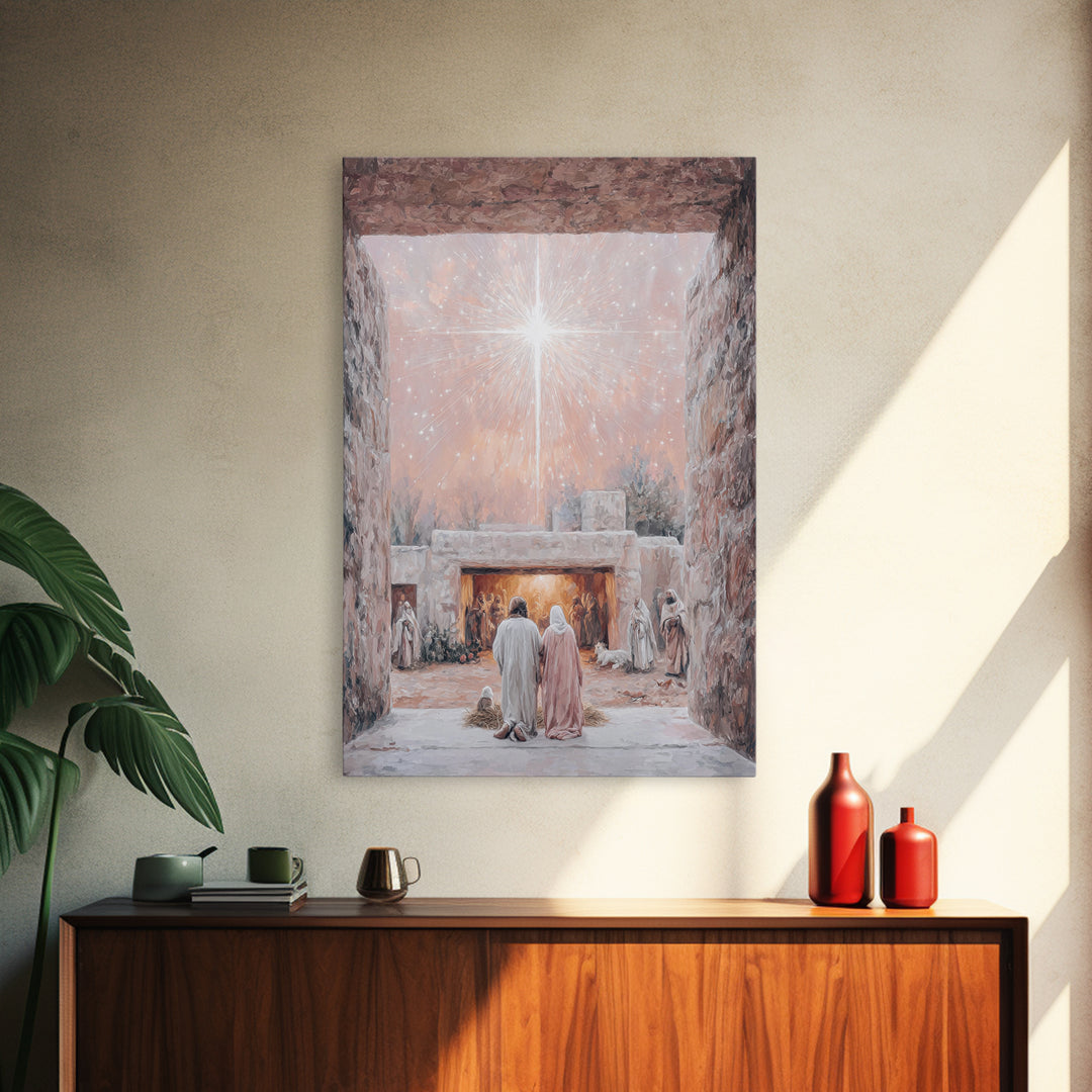 Celestial Nativity, Framed Canvas Print, Christian Wall Art, Christian Art Canvas, Christmas Art, Christian Christmas Art, Christian Decora