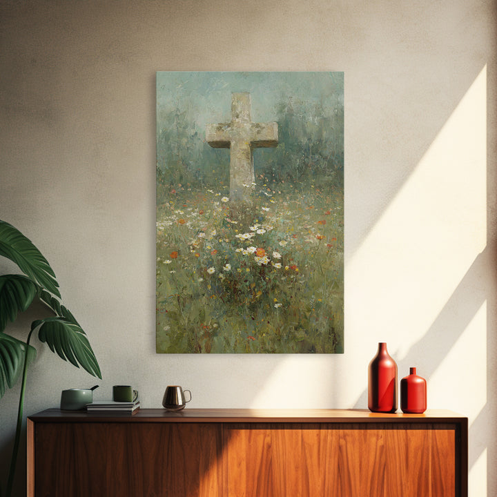 Field Of Mercy - Framed Canvas Print - Christian Art Print - Vintage Christian Art - Christian Wall Art - Christian Painting - Christian Ho