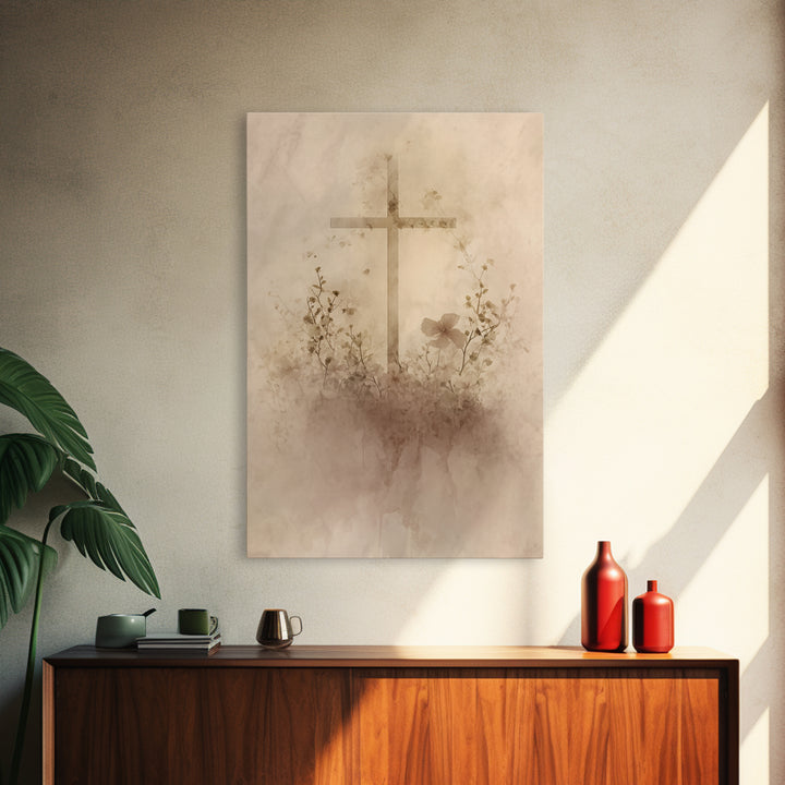 Quiet Cross Light - Framed Canvas Print - Minimalist Christian Art - Christian Wall Art - Subtle Christian Art - Christian Art Canvas - Chr