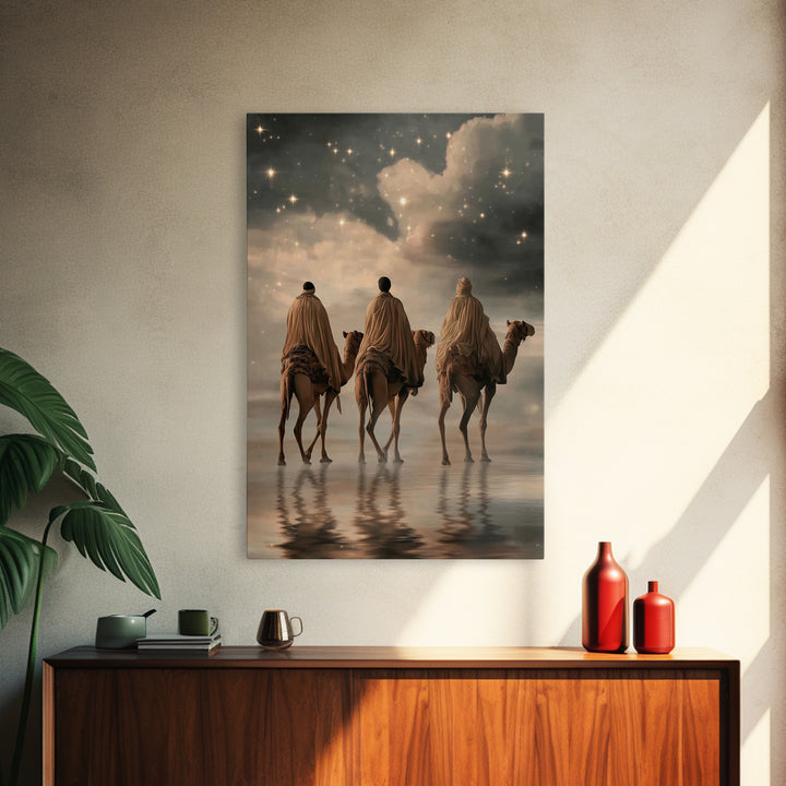 Starry Journey – Framed Canvas Print – Christian Wall Art – Christian Art Canvas – Christmas Art – Jesus Painting – Christian Christmas Art